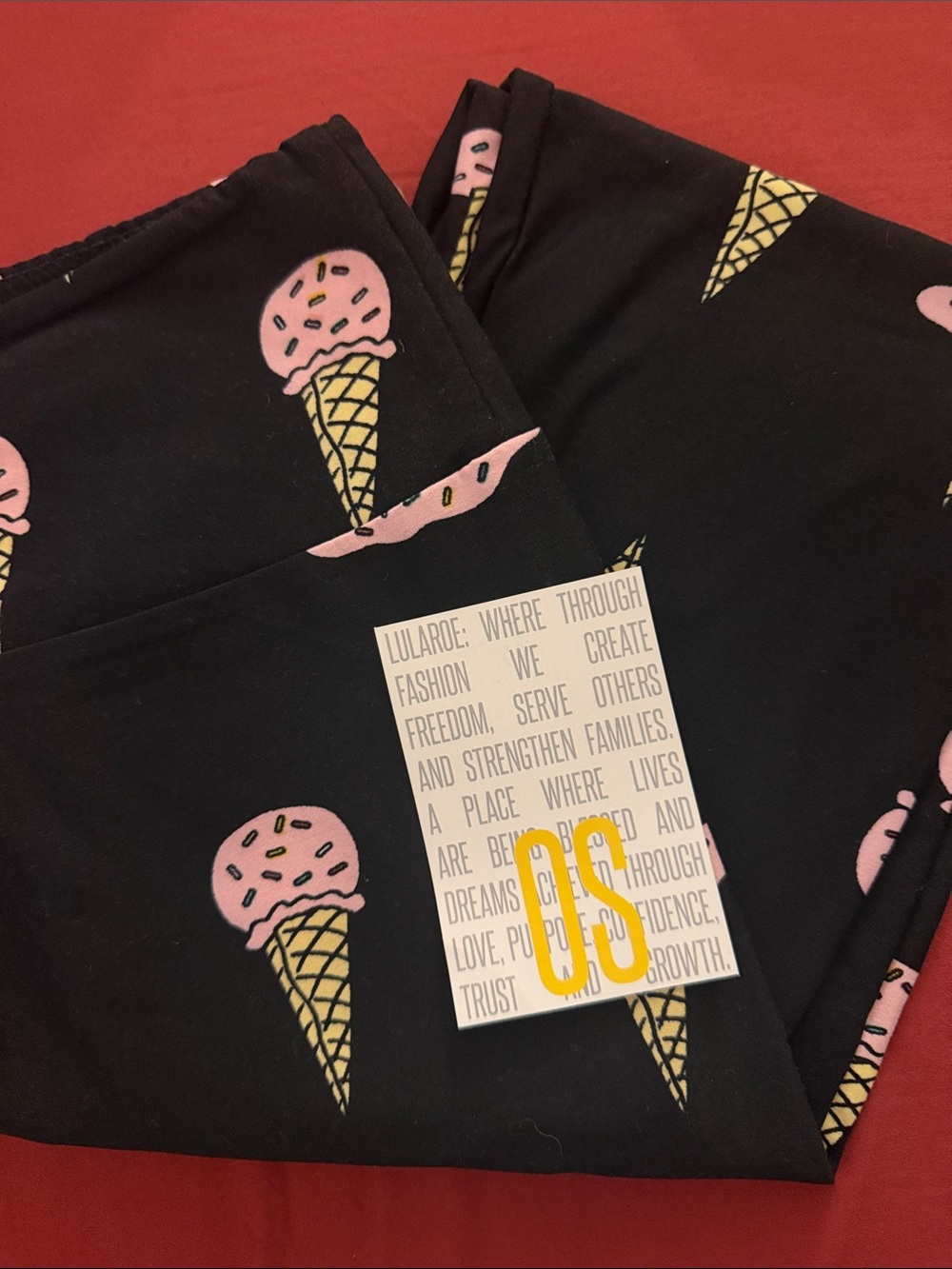 LuLaRoe Black Leggings with Pink & Yellow Ice Cream Print - OS